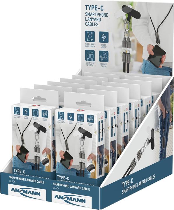 Produktbild Ansmann Lanyard Kabel USB Typ-C zu USB Typ-C 120cm / schwarz (1.20 m, 60 W)