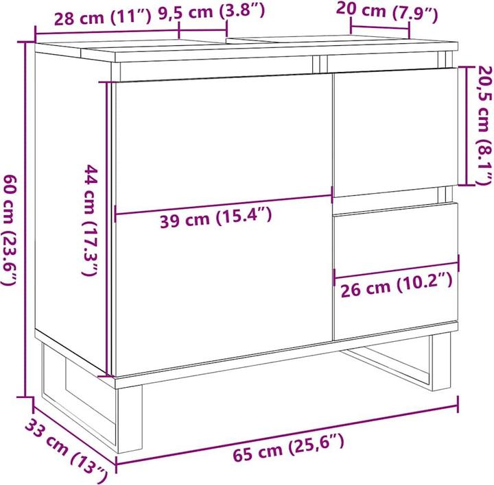 Immagine prodotto vidaXL Waschbeckenunterschrank (65 x 33 x 60 cm)