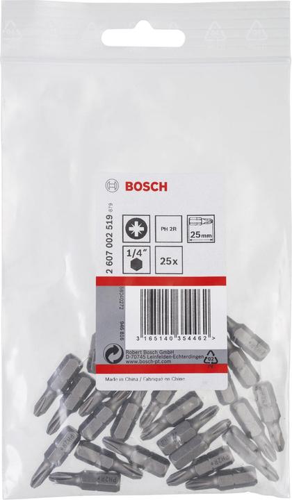 Produktbild Bosch Professional Zubehör Schrauberbit Extra-Hart Reduziert PH2R, 25 mm, 25er-Pack (Kreuz Phillips PH)