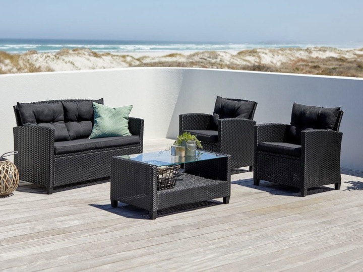 Produktbild JYSK MORA 3700023 4-Sitzer-Gartensofa-Set (Sofa + Tisch + 2 x Sessel) Schwarz