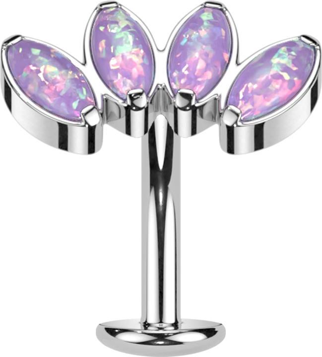 Image du produit Star Piercing Threadless Labret-Stab Banane silber Fächer mit vier Opale violett (sans laiton, Titane)