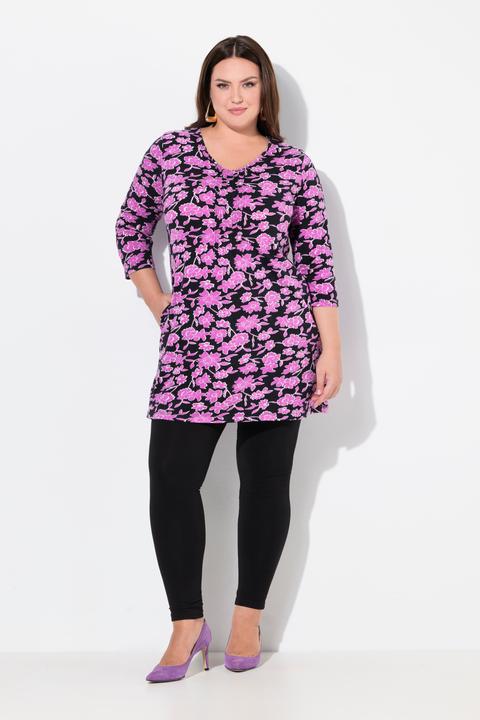 Actual product image Ulla Popken Floral Pintuck Knit 3/4 Sleeve Tunic (62)