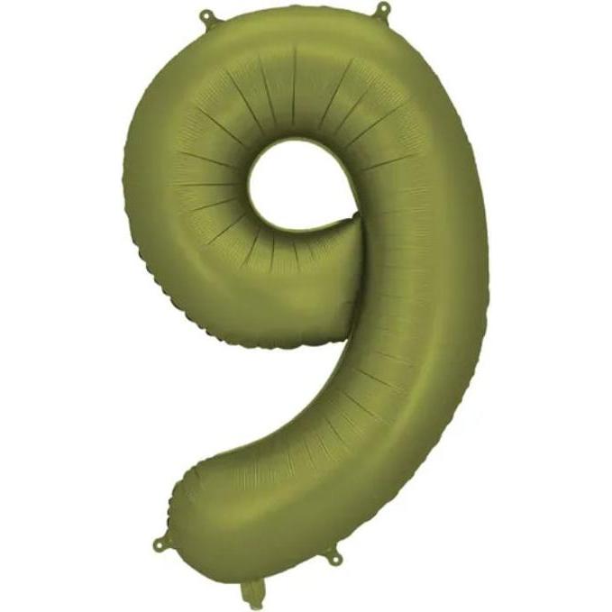 Partydeco Ballon alu Chiffre "9" Vert Olive (1x) (FB1S-9-097)