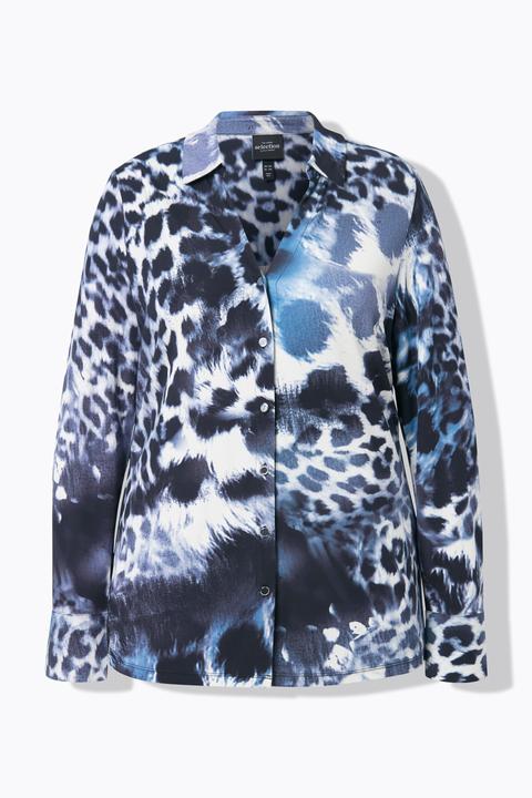 Immagine prodotto Ulla Popken Blusa di jersey con design leopardato, collo da camicia e maniche lunghe (46, 48)