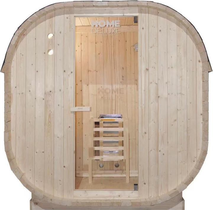 Actual product image Home Deluxe Outdoor sauna barrel sauna FLANN M - 184 x 120 cm for 2 persons - sauna with 3.6 kW heater (Plug & Play 3.6 KW internal control)