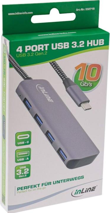 Immagine prodotto InLine Hub USB 3.2 Type-C a 4x A 10Gb/s custodia in metallo grigio (USB-C, 4 porte)