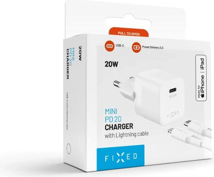 Image du produit Fixed Chargeur de voyage Mini USB-C 20W+ Câble USB-C/Lightning, Blanc (20 W, 1 portion)
