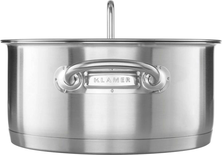 Produktbild KLAMER Topf-Set 4-tlig. mit Glasdeckel, Induktion, unbeschichtetes Edelstahl Profi-Kochtopfset (23.15 cm, Bräter + Schmortopf, Edelstahl)