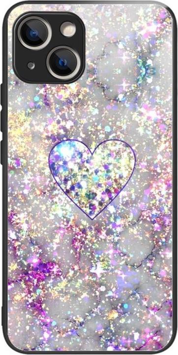 Actual product image Art iPhone 14 Plus glass rubber protective case glitter heart (Apple iPhone 14 Plus)