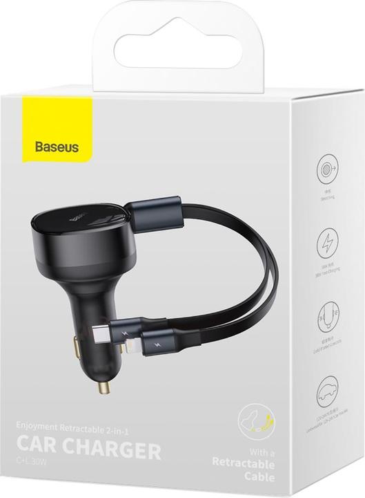 Produktbild Baseus Enjoyment Car Charger with cable USB-C + Lightning 3A, 30W (Black)