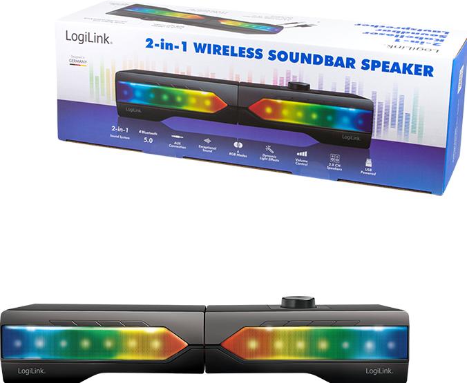 Immagine prodotto LogiLink Soundbar mobile con luce per feste, sistema audio da gioco 2 in 1 (6 W, Canale 2.0)