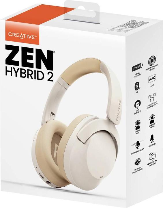 Actual product image Creative Zen Hybrid 2 (white, Bluetooth, USB-C, ANC) (ANC, 67 h, Cable, Wireless)