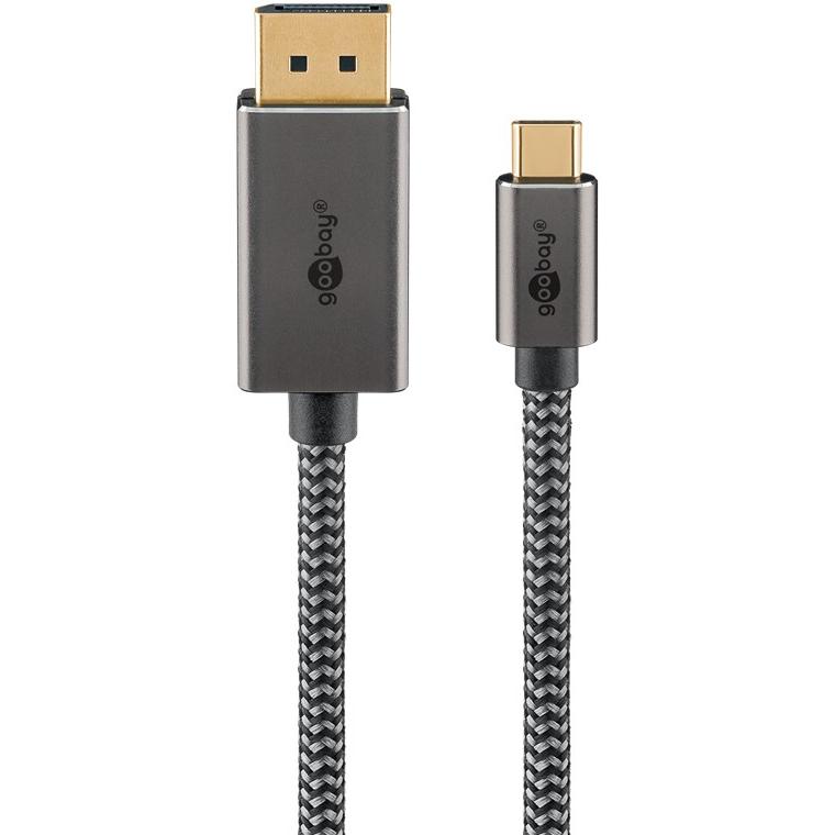 Goobay USB-C-auf-DisplayPort-Textilkabel 4K @ 60 Hz, 2 m, schwarzsilber (2 m, DisplayPort, USB Typ C), Video Kabel