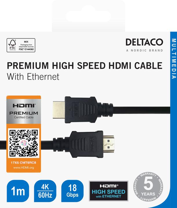 Actual product image Deltaco Cable Premium High Speed HDMI, 4 (1 m)