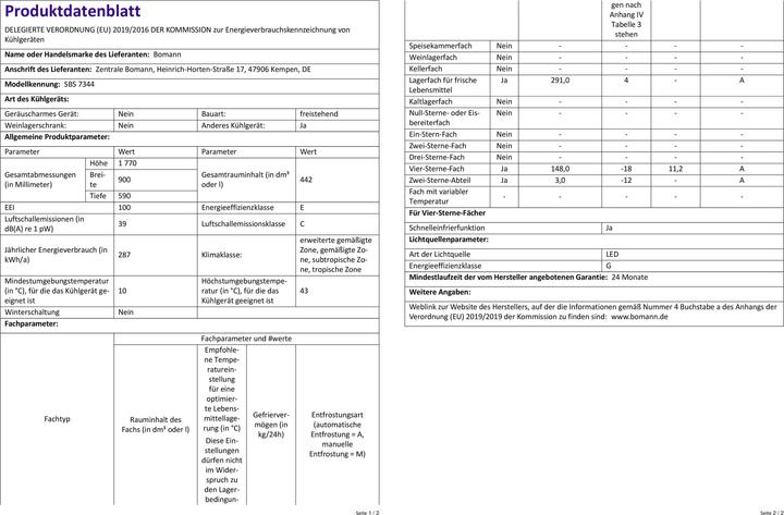 Actual product image Bomann SBS 7344 (442 l)