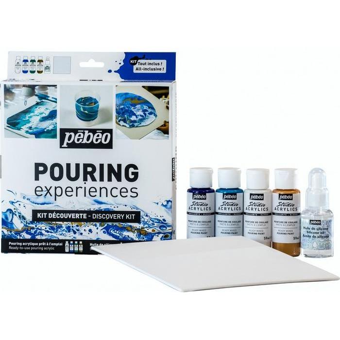 Thumbnail - Pebeo, Künstlerfarbe + Bastelfarbe, Entdeckungsset Pouring 4X59Ml + Silicone 50Ml