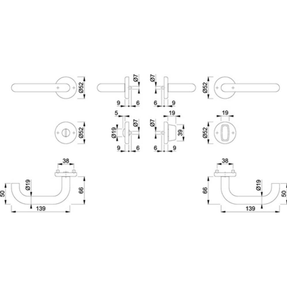 Thumbnail - Hoppe, Türgriff + Fenstergriff, Rosettengarnitur Baden E1388Z/17KV/17KVS Edelstahl F69 rund SK/OL DIN links / rechts D/D...