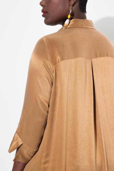 Immagine prodotto Ulla Popken Blusa dal taglio svasato con cupro, pieghe godet, colletto da camicia e maniche a 3/4 (42, 44)