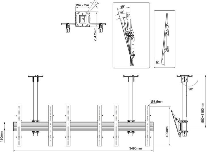 Produktbild Multibrackets M Menu Board Mount Pro MBC3X1U (Decke, 90 kg, 40" - 65")