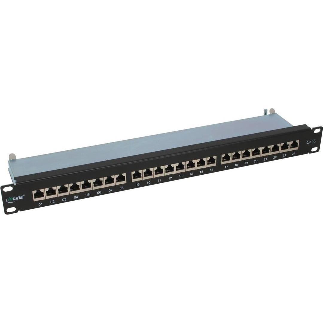 InLine Patchfeld Cat.6 24-fach 48,26cm 19 Zoll 1HE schwarz RAL9005, Server Zubehör, Schwarz