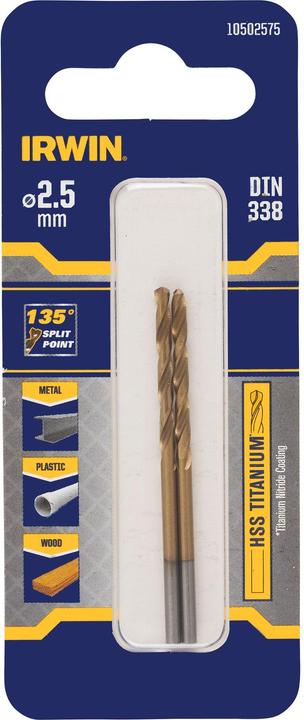 Image du produit Irwin Foret en titane cylindrique 2.5mm 2pcs. (10502575) (2.5 millimètres)