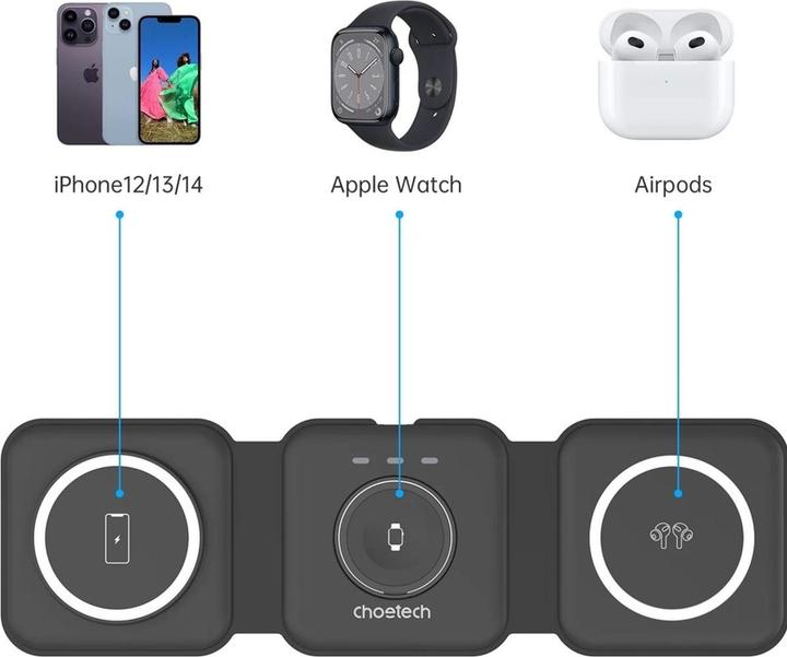Produktbild Choetech T588-F 3in1 Magnetic Wireless Charger (black) (15 W)