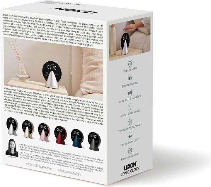 Productafbeelding Lexon Alarm clock Conic Clock platinium grey