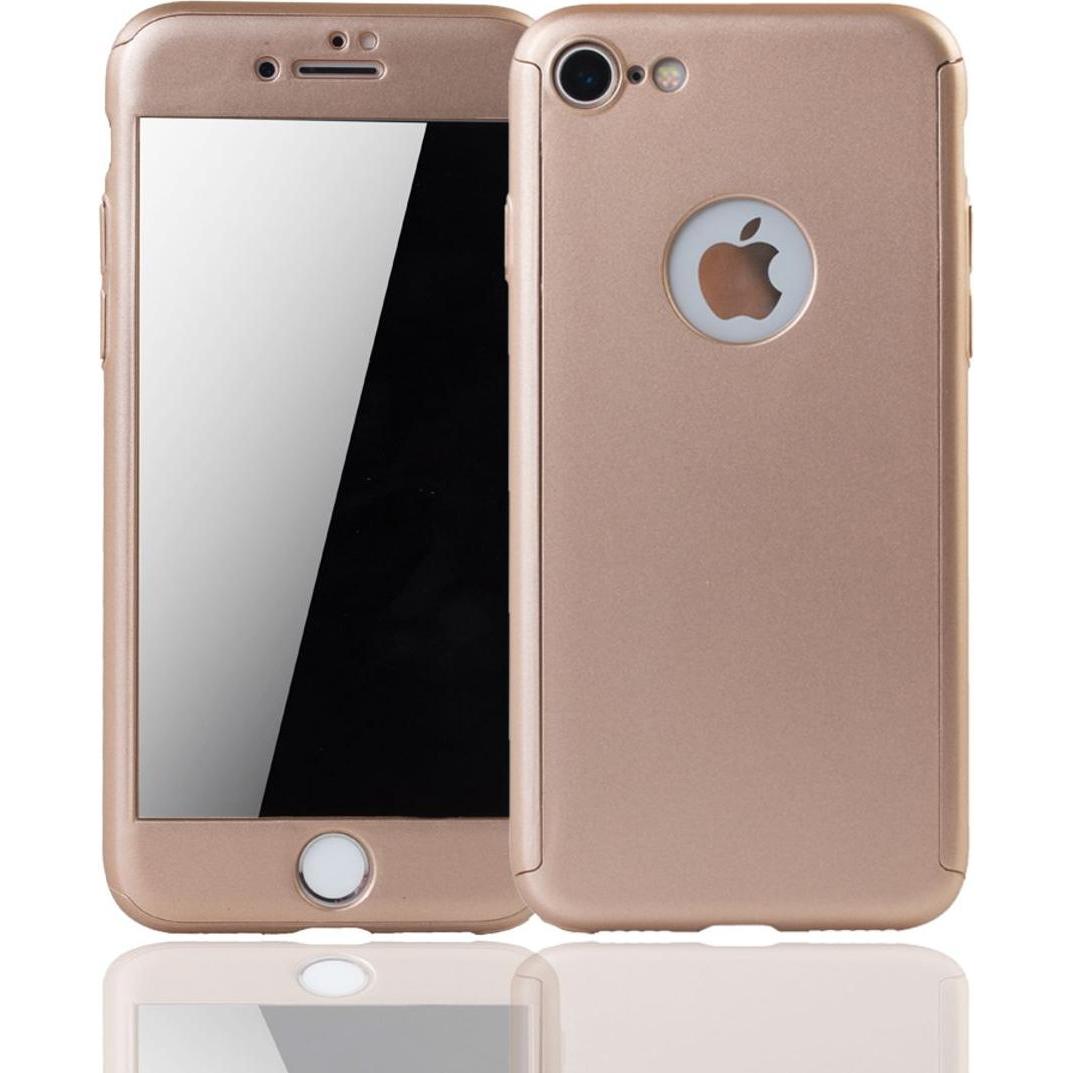 König Design Apple iPhone 8 Handy Hülle Schutz Case 360 Full Cover Panzer Schutz Glas Gold (Apple iPhone 8), Smartphone ...