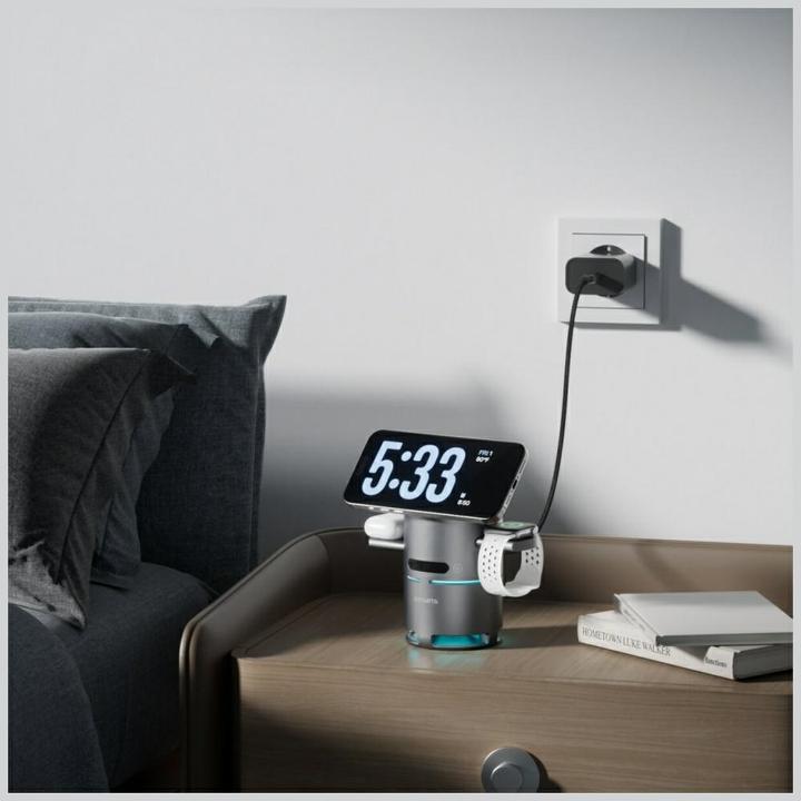 Actual product image 4smarts Wireless Charger 3-in-1 ChargeBot Sound Spacegrau (15 W)