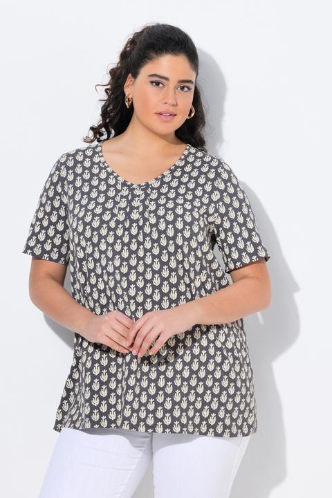 Produktbild Ulla Popken T-Shirt, A-Linie, V-Ausschnitt, Zierfalten, Halbarm (42, 44)