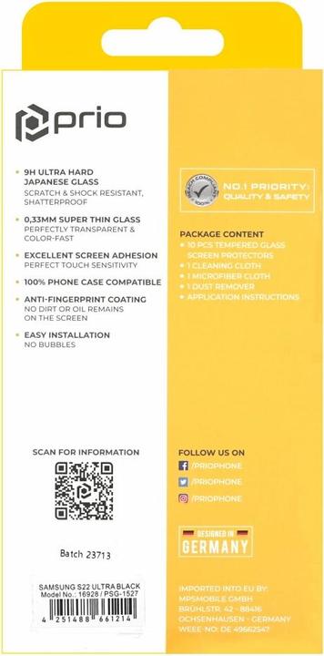 Produktbild prio 10x 3D Tempered Glass Displayschutzfolie für Samsung S22 Ultra schwarz (10 Stück, Samsung Galaxy S21)