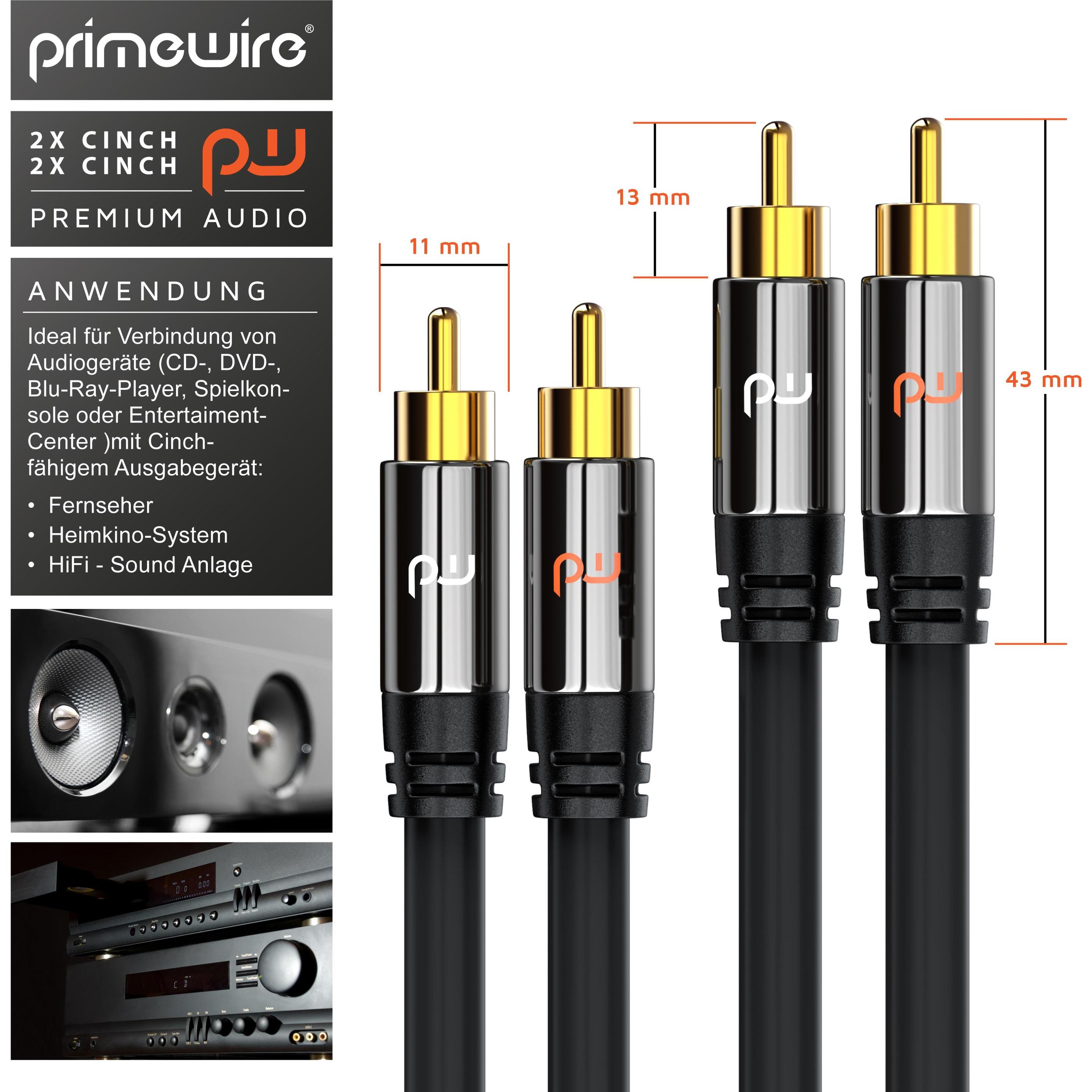 Thumbnail - Primewire Stereo Cinch Audio Kabel, RCA, HiFi Audio-Kabel mehrfach geschirmt, 2x Cinch auf 2x Cinch (1 m, Cinch), Audio ...
