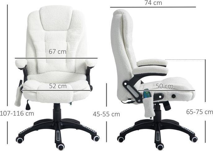 Produktbild Swisshandel24 Massage-Bürostuhl mit Wippfunktion, mit Heizfunktion, Liegefunktion, mit Fussstütze, Teddysamt, Weis (45 - 55 cm)