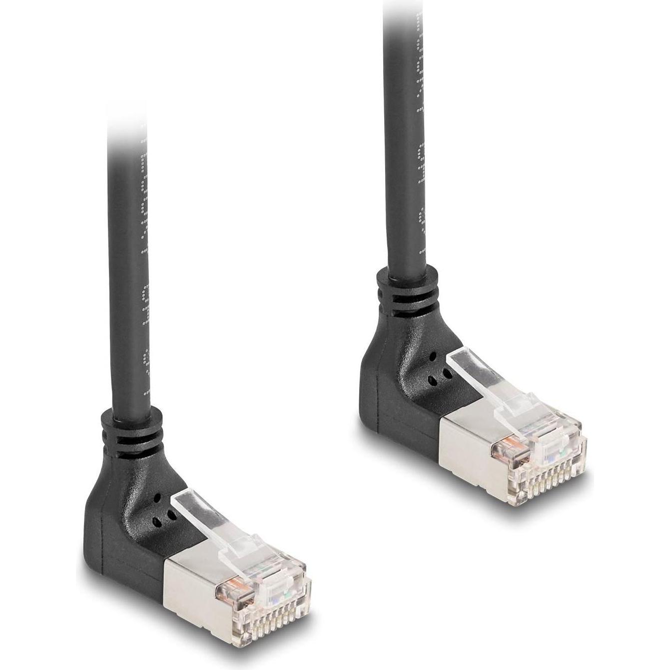 Thumbnail - Delock RJ45 Netzwerkkabel Cat.6A S/FTP Slim 90° oben / oben (S/FTP, CAT6a, 2 m), Netzwerkkabel