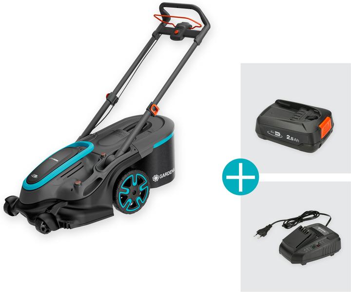 Image du produit Gardena Akku-Rasenmäher PowerMax Duo 46/36V P4A, Ready-To-Use-Set 2, 36Volt (2x18V) (schwarz/grau, 2x Li-Ion (Fonctionnement sur batterie)