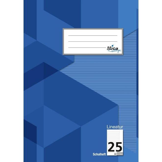 MICA College, Heft + Block, Doppelheft - DIN A4 - Lineatur 25 - liniert mit Rand - 32 Blatt (A4)