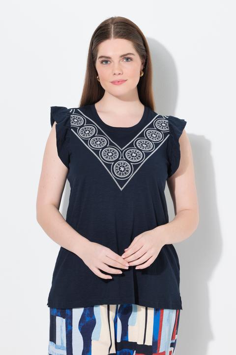 Image du produit Ulla Popken T-shirt, broderie, col rond, manches courtes, coton biologique (50, 52)