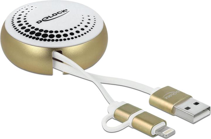 Image du produit Delock Câble USB 2.0 USB-A -Lightning/MicroB fonction auto roll, or (0.92 m, USB 2.0)