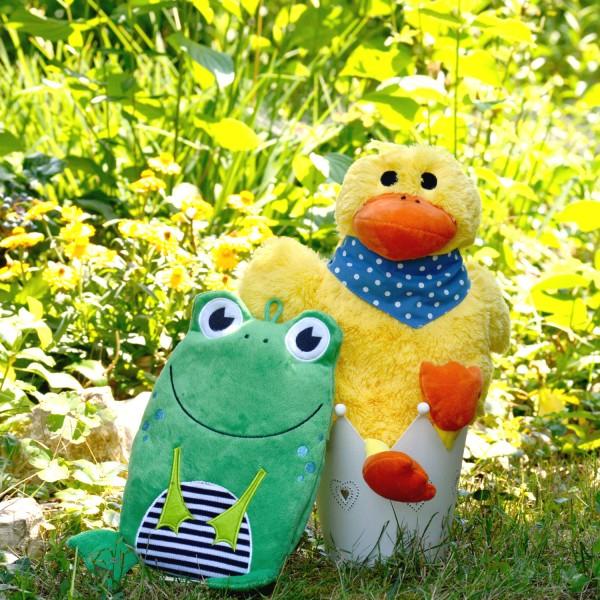 Actual product image Hugo Frosch Hot water bottle frog velour cover 0,8 l 14x20cm green (0.80 l)