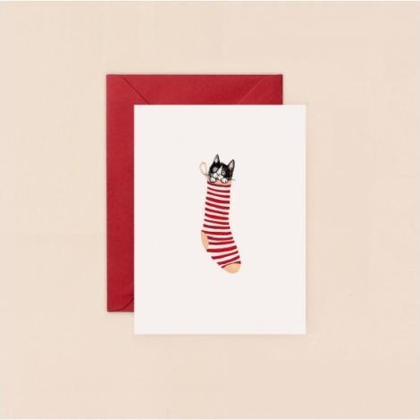 Produktbild Louise Mulgrew Mini - Weihnachtskarte Katze im Strumpf von - ohne Text