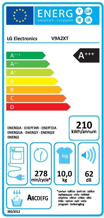 Energie-Label LG V9A2XT (10 kg, Wechselbar)