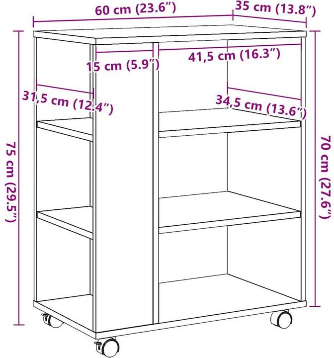 Actual product image vidaXL Rollcontainer Rollschrank Bürocontainer Büroschrank Schrank Altholz-Optik (60 x 35 x 75 cm)