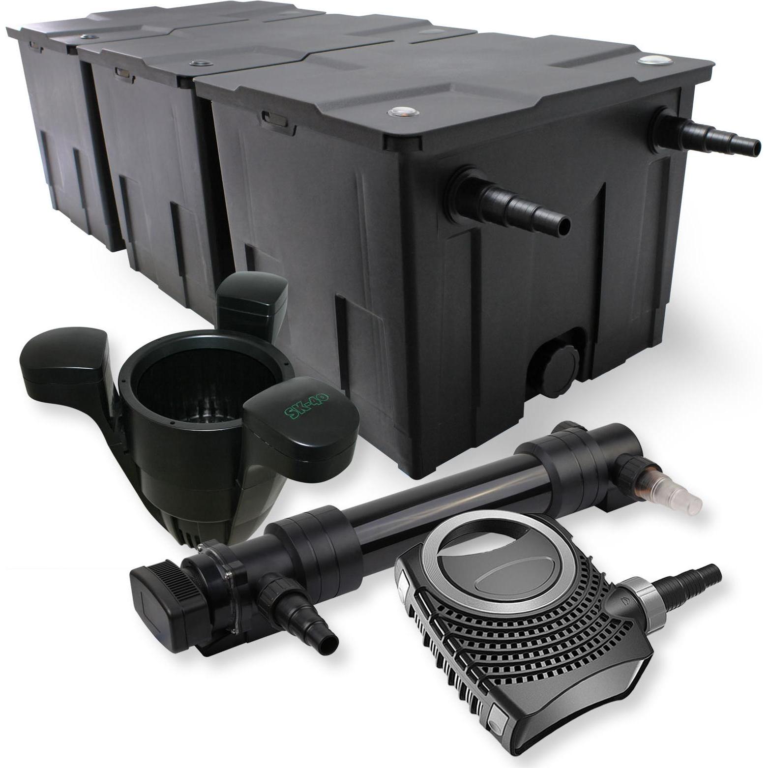 SunSun, Brunnen + Gartenteich, 3-Kammer Filter Set 90000l 36W UVC 6er Teich Klärer NEO8000 70W Pumpe Skimmer