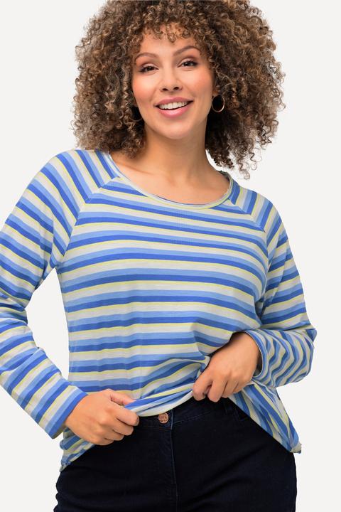Image du produit Ulla Popken T-shirt à rayures et manches longues. Col rond et silhouette en A. (42, 44)