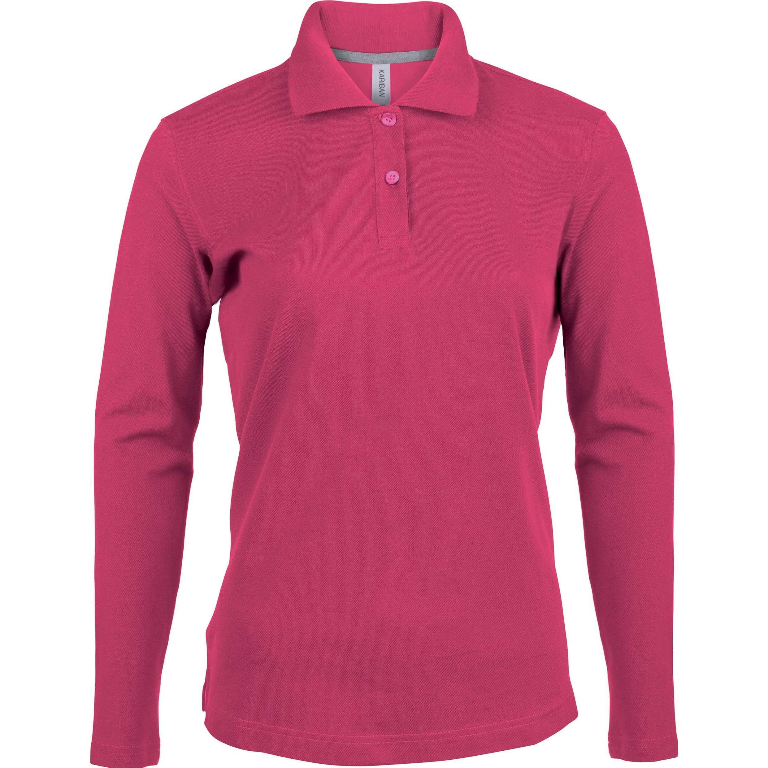 Kariban, Damen, Shirt, Damen Poloshirt mit langen Ärmeln, Rosa, (XXL)