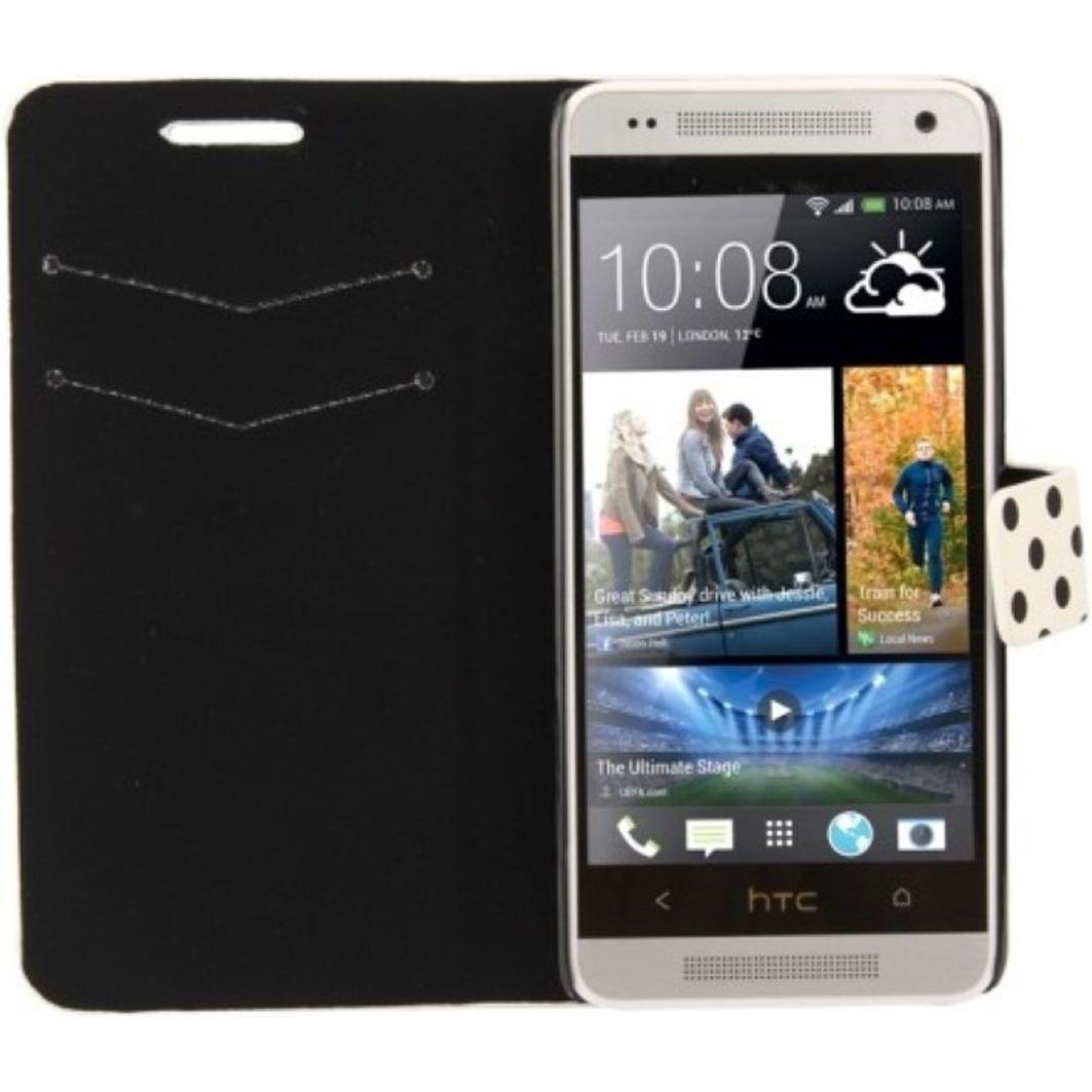 König Design Schutzhülle Handytasche (Flip Quer) für Handy HTC One mini M4 Weiss / Schwarz (HTC One Mini), Smartphone Hü...