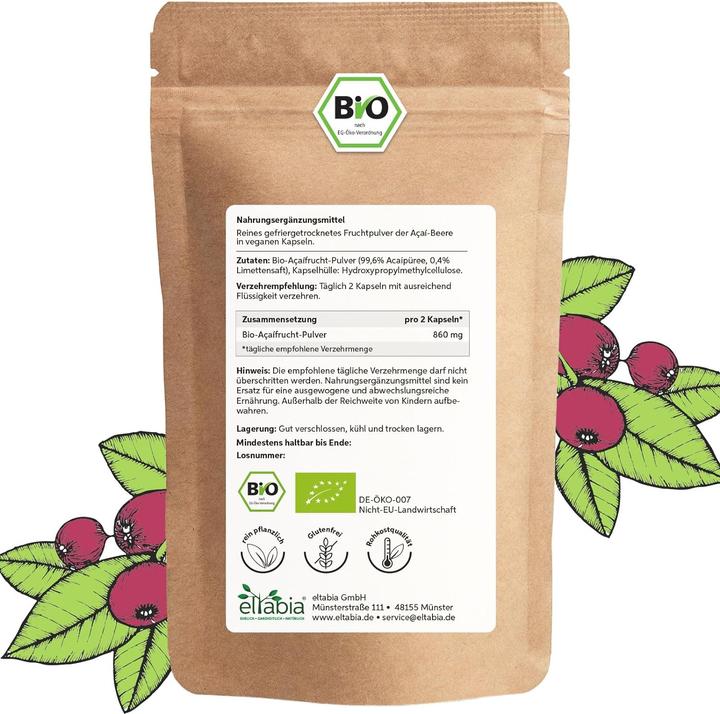 Produktbild Eltabia Bio Acai Kapseln in gefriergetrockneter Rohkost-Qualität | Hochdosiert 860mg Tagesdosis (200 Stück, Kapseln)