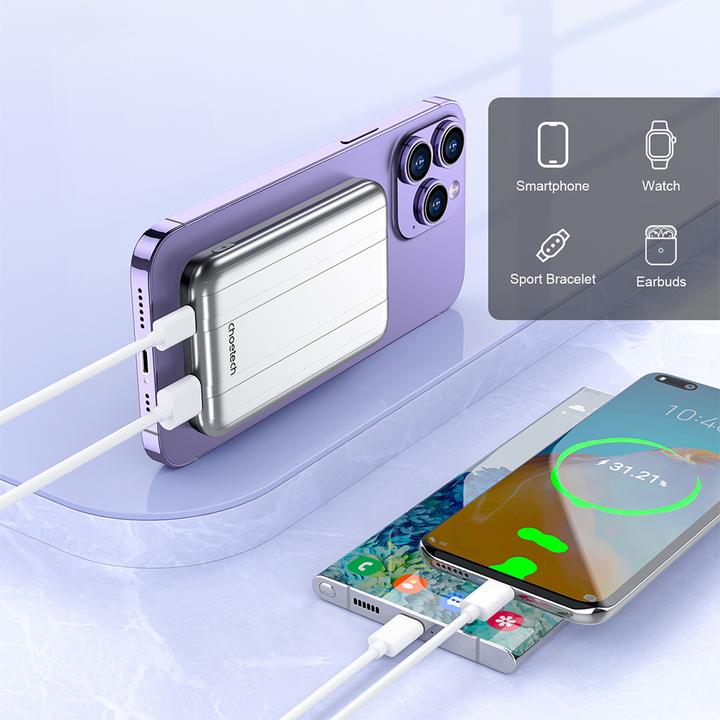 Actual product image Choetech External battery with wireless charging function, 10 W, 5000 mAh (5000 mAh, 10 W, 18.50 Wh)