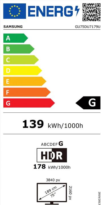 Label énergétique Samsung GU75DU7179U (75", AU7179, LED, 4K, 2024)