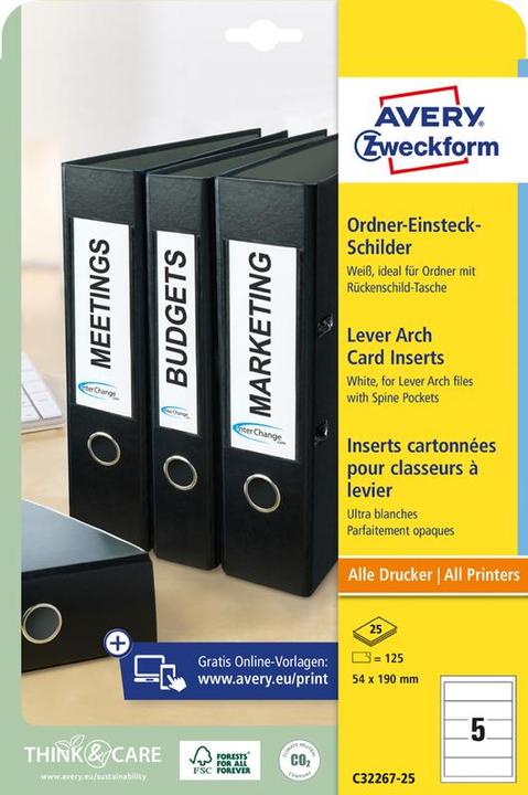 Image du produit Avery Étiquettes à insérer dans les classeurs